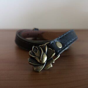 Antix PU leather black belt with rose motif buckle